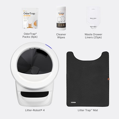 Litter-Robot 4 Core Bundle by Whisker, White - Automatic, Self-Cleaning Cat Litter Box, WiFi Enabled, Includes Litter-Robot 4, 6 OdorTrap Refills, 25