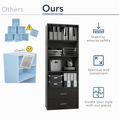 Homes: Inside + Out Apexa 2-Drawer Wooden Stackable Storage Drawers, Small Food Pantry Cabinet, Cajonera De Madera, Underbed Drawer Dorm Teen Room Decor & Bedroom, Home Office, Kitchen, Black by HOMES: INSIDE + OUT - Image 9