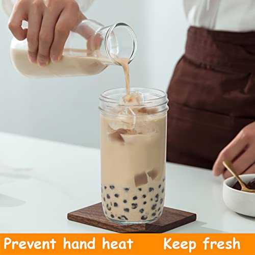 Lopecae 24 Oz Bubble Tea Cups 6 Pack, Iced Coffee Cups Mason Reusable Wide Mouth Glass Smoothie Cups With With White Lids And Silver Straws Mason Jars Glass Cups, Travel Glass Drinking Bottle #TOP2