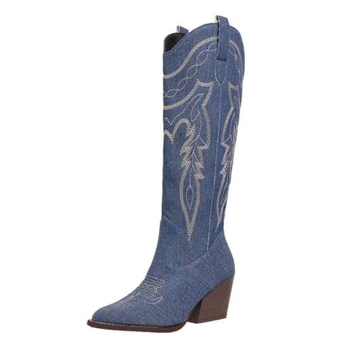 SelRoys Cowboy Boots for Women Cowgirl Embroidered Stitched Pointy Toe Chunky Heel Western Country Fashion Boots