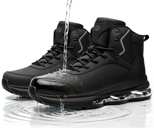 Image of LARNMERN Steel Toe Work Boots Men Waterproof Non Slip Shoes Comfortable Lightweight Side Zipper Industrial Safety 6 Inch Boots 51763 (10 Men, Black)