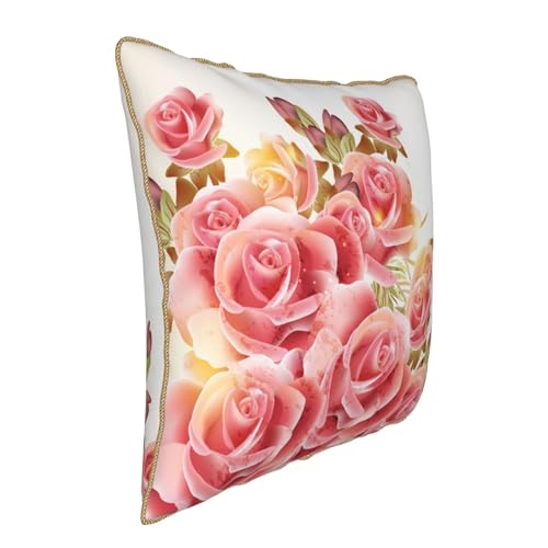 Housse de coussin en velours confortable rose impression textile