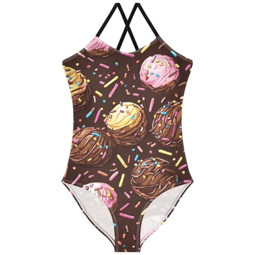 Pigsaly Girls One Piece Swimsuits Chocolate Sprinkles Ice Cream Kids Cross Back Swimwear Toddler Beach Sport Bathing Suit 3T
