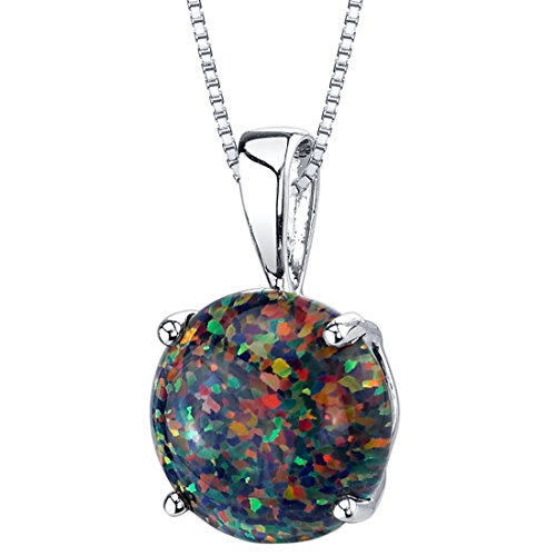 14 Karat White Gold Created Black Opal Solitaire Pendant