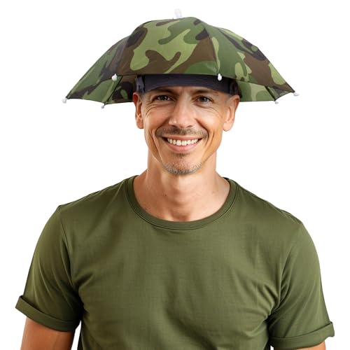 Image of Windy City Novelties 13 inch Hands-Free Umbrella Hat - Sun & Rain Protection for Outdoor Events, Fishing, Festivals & Costume Fun - Adjustable Fit for Adults & Kids