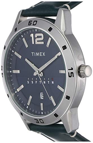 TIMEX Analog Watch for Man with Blue Round Dial & Blue Leather Strap Band Water Resistant Men's Wrist Watches - TW000U931 - Image 3