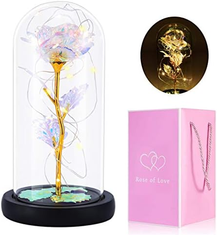 Gomyhom Fiore Artificiale Rosa Regalo, Rose Arcobaleno per Sempre LED Luce in Decorazioni per la casa di Vetro, Regali Personalizzati per Mamma, Nonna, Donne, Fidanzata, San Valentino