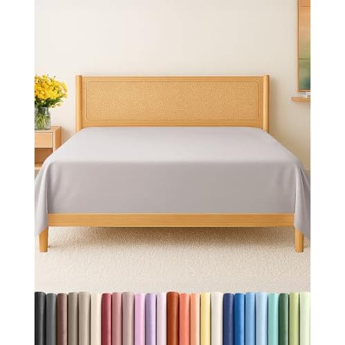 Twin XL Size Flat Sheet - College Dorm Top Flat Bed Sheet Only - Ultra-Soft, Breathable & Cooling - Comfy, Fade & Wrinkle Free - Stain & Shrink Resistant Bedding - Easy-Fit and Oeko-Tex - Li