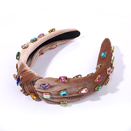 Crystal Knotted Headband For Women Girls Colorful Crystal Embellished Mixed Top Wide Hairband Cross Knot Twisted Headband Fashion Women’s Twisted Turban Hair Hoop Accessories #TOP3
