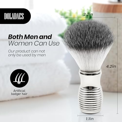 Doladaes Escova de barbear prateada para homens, pincel de barbear macio e denso, cabo cromado ultra