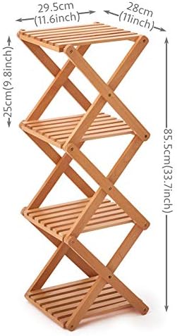 EZOWARE 4-Tier Collapsible Bathroom Storage Shelf, Decorative Storage Stand Display Shelving Shelf Bookcase for Home Garden Bedroom Living room Rubberwood