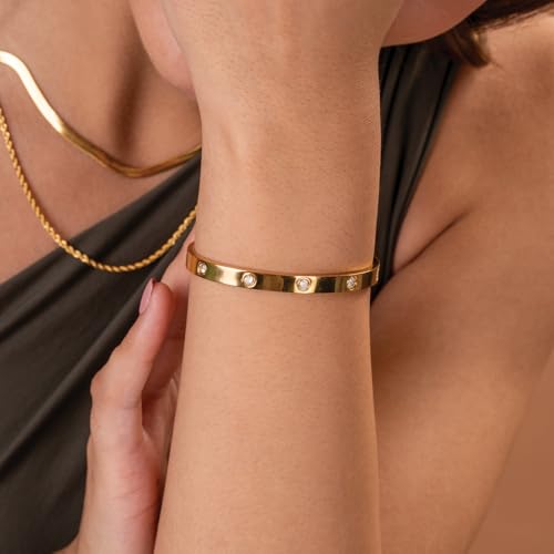 Image of PALMONAS Crystal Love Bangle Bracelet for Women - Gift for Girls & Women | Waterproof & Anti-Tarnish Bracelet