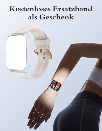 RUIMEN Smartwatch mit Telefonfunktion,Smartwatch für Damen Herren 1.85'' HD Screen Fitnessuhr mit SpO2-Überwachung Pulsuhr Schlafmonitor Schrittzähler Uhr 110+ Trainingsmodi für Android iOS (2 Bänder)