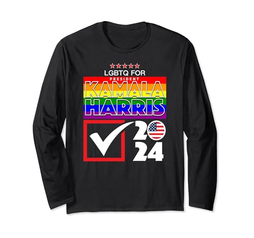 Kamala Harris For President 2024 LGBTQ Gay Pride USA Flag Long Sleeve T-Shirt