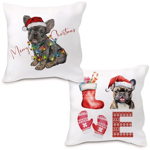 Nvotell French Bulldog Christmas Pillow Covers 18x18, Merry Christmas Xmas Pillow Covers, Set of 2