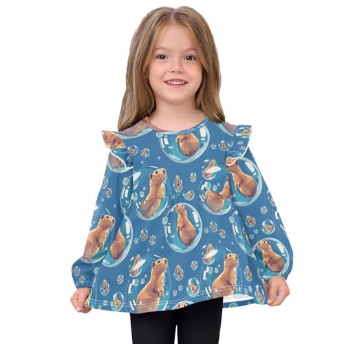 Capybara Bubbles Cute Girls Shirts Cotton Long Sleeve Ruffle Toddler Tee Tops3