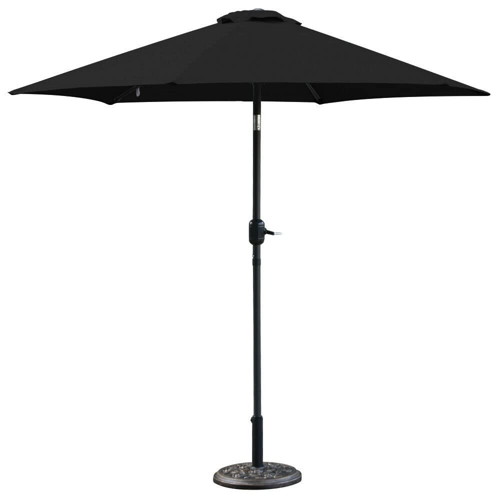 WDSOPK Outdoor Garden Parasol Sun Shade Round Crank Canopy 2.7M Black Patio Umbrella