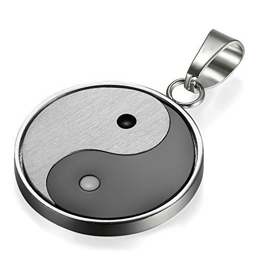 Collier Yin Yang homme pendentif rond acier inoxydable Flongo style simple