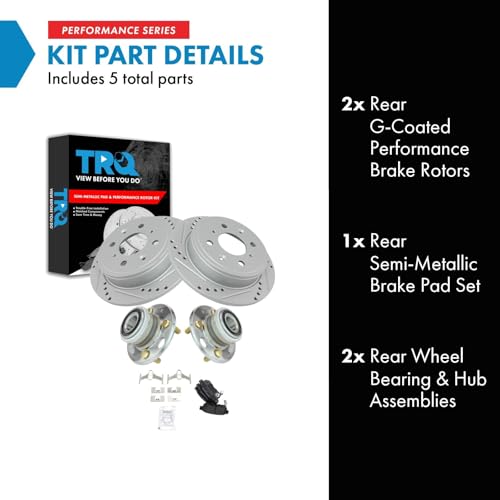 Image of TRQ Performance Rear Brake Pad and Rotor Set Semi Metallic Coated Drilled Slotted Rotors Compatible with 1990-1994 Acura Integra