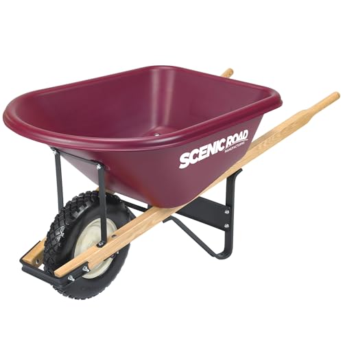 Scenic Road Wheelbarrow Heavy Duty 6 Cubic feet – 800 lb Capacity 16” Single Wheel Barrow Steel Frame for Home Improvement, Gardening, Landscaping, Farming, Contractor, Lawn Equipment (Model M6-1FF)