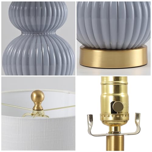 JONATHAN Y 20" Gray/Brass Gold Ribbed Gourd Glass Table Lamp, Modern Bedside Lamp for Bedroom Living Room, White Linen Drum Shade, LED Bulb Included (JYL1099C) by JONATHAN Y - Image 8