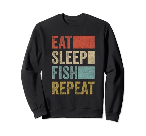 Eat Sleep Fish Repeat Fisher Gift 70s 80s Retro Fisherman Sweatshirt