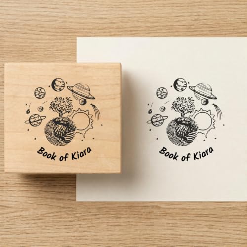 Image of Kunya Personalised Book Stamp with Your Name(3.5 cm Dia), customised for Stamping Books for Readers, Great Gift for booklovers, Kids, Teachers (Space Dreamer)