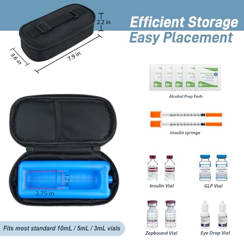 Image of Cruxer Insulin Vial Cooler Travel Case (Black),Keep Medication Vial Cool,Portable Insulated Diabetic Medicine Travel Bag,TSA Approved,Small Bottle Storage Kit with Reusable Ice Brick Cooler