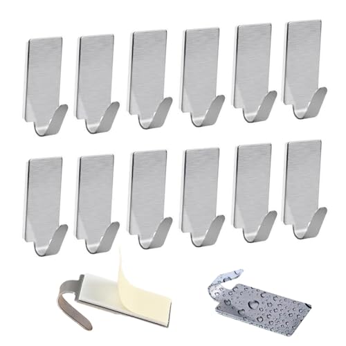 Lxtness 12 Pièces Crochet Adhesif Mural, Crochets Adhesifs pour Cuisine Salle de Bain, Crochet Adhesif Serviette Sans Perçage Acier Inoxydable 201
