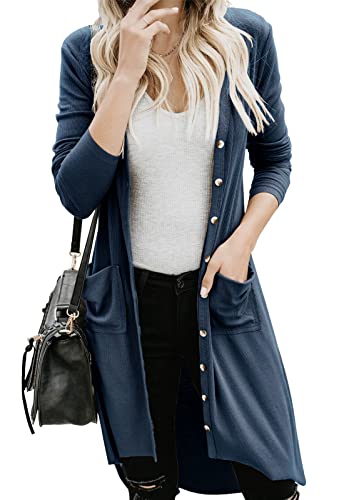 Image of Alaster Queen Women's Open Front Cardigan Button Down High Low Hem Knitted Cardigan Outwear with Pockets
