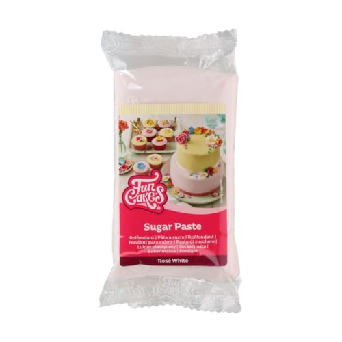 FunCakes Pasta De Azúcar Rosé White, Rosa: Fácil de Usar, Textura Suave, Flexible, Perfecto para Decoración de Tartas, Halal, Kosher y Sin Gluten. 250 g