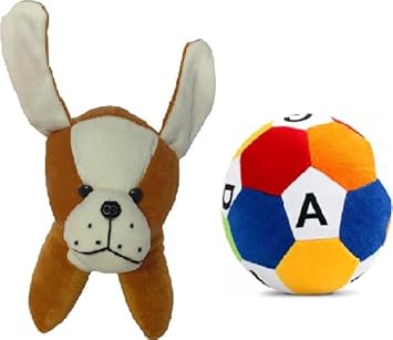 Stuffed Soft Toys Plush Dog (25cm) & Alphabet Football(25cm) Combo for Kids - 25 cm (Multicolor)