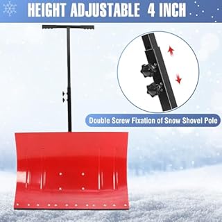 Snow Shovel with Wheels,29.1" W x 19.3" H Heavy Duty Snow Pusher for Driveway,Ergonomic Snow Pusher Shovel with Snow Removal Adjustable Angle & Height Handle for Driveway, Pavement