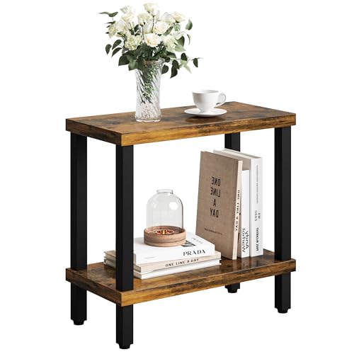 Mesa estrecha de 2 niveles con estante, mesa auxiliar, mesa de café, mesa pequeña, mesa de sofá industrial, compacta como mesita de noche, soporte para café, mesa de oficina para espacios pequeños