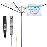 LIVIVO 4 Arm Rotary Washing Line - 45M Outdoor Clothes Line for Outside - Foldable Garden Rotary Outdoor Clothes Dryer Rotary Airer with Free Ground Washing Line Spike and Cover - Black