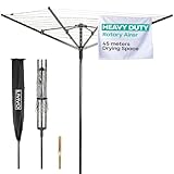 LIVIVO 4 Arm Rotary Washing Line - 45M Outdoor Clothes Line for Outside - Foldable Garden Rotary Outdoor Clothes Dryer Rotary Airer with Free Ground Washing Line Spike and Cover - Black