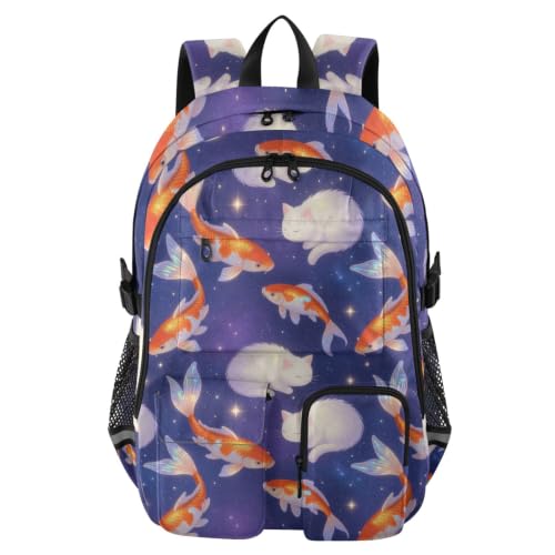 Mochila de viaje para hombres de trabajo con estampado de gato y peces para trayectos diarios
