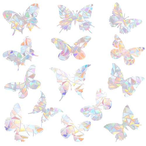 4 Sheets/56pcs Prism Butterfly Anti-Collision Window Bird Stickers, SunCatcher Rainbow Spaces Static Clings for Bird Strike Prevention