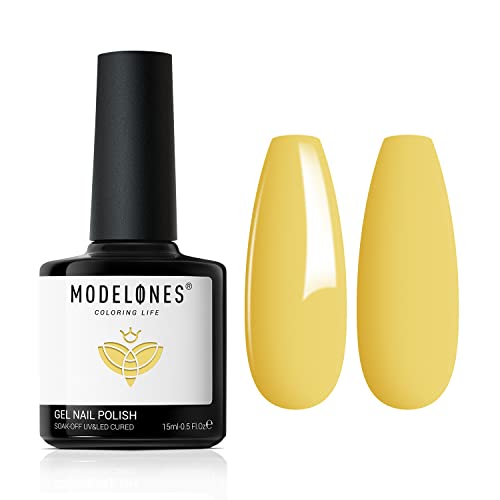 Modelones Mango Yellow Gel Nail Polish, 15ml Soft Yellow Color, LED Long Lasting French Manicure Essential Nail Varnish, DIY at Home Gifts for Women