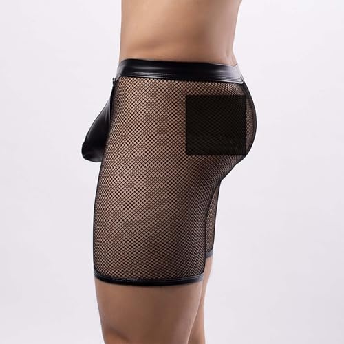 Men's Fishnet Patchwork Erotic Boxer Briefs, Night Club Party Sexy Lingerie Panties3