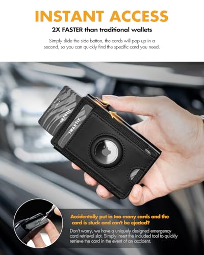 iwantit Front Pocket Wallet for Men: Slim with Detachable Money Clip Airtag Holder ID Window - RFID Blocking for Cards Cash Safe - Pop Up Bifold Wallet for Father, Husband, Friends (Black)4