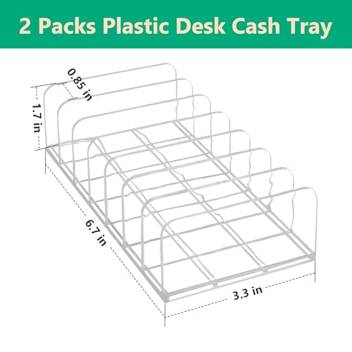 2 Packs Acrylic Mail Organizer Plastic Desk Cash Tray,7 Section Divided Vanity Organize Holder Vertical Letter Sorter for Desktop, Bill, Document, Notebook