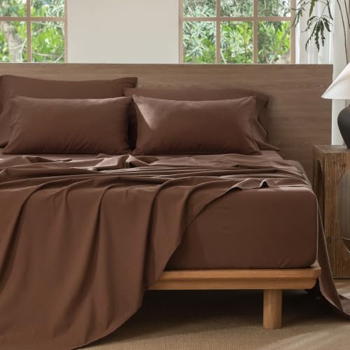 Image of MooMee Sheet Set 100% Washed Cotton Linen-Like Extra Deep Pocket Queen | Relaxed Linen-like Texture. Soft, Breathable & Lightweight Comfort. 15-19 inch Extra Deep Pocket with All-around Elastic