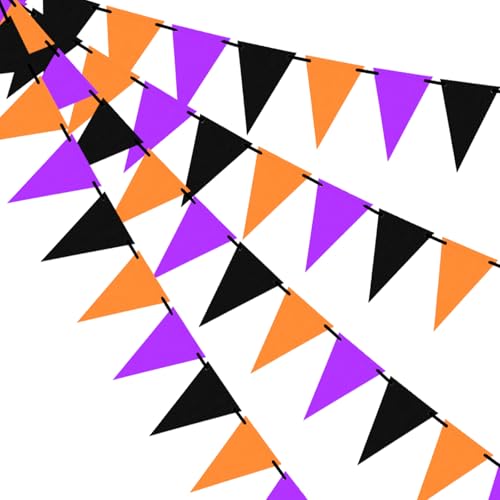 49Ft Halloween Bunting Banner Halloween Party Decorations Black Purple and Orange Pennant Banner 36 Cardboard Triangle Flags for Outdoor Indoor Decoration Birthday Party