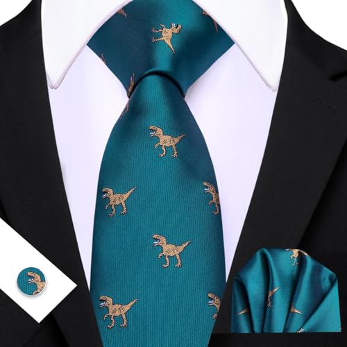 Image of Barry.Wang Man Tie Sets Skull Ties Animal Extra Long Necktie Silk Woven Handkerchief Cufflinks Festival Party Gift