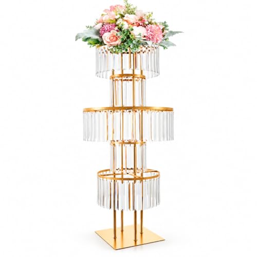 43.3" Tall Gold Flower Stand for Wedding Centerpieces, 5-Tier Acrylic & Metal Floral Display Stand with Crystal-Inspired Design, Large Decorative Stand for Wedding Tables, Reception, Events, Parties & Floor Décor