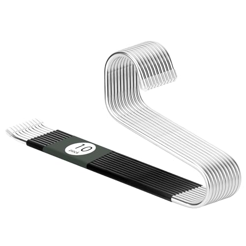 Open Ended Pants Jean Hangers - Stainless Steel Jeans Hangers 10 Pack 8 mm Thick, Versatile Non-Slip Hangers for Heavy Pants, Jeans, Trousers, Scarf, Space Saving Clothes Hangers for Women Men