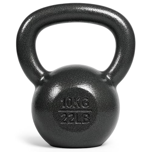 unycos - Pesa Rusa de Hierro Fundido, Kettlebell de 10 kg con Revestimiento Duradero, Mango Amplio para Ejercicios y Entrenamientos de Musculación, Culturismo y Fitness, Gimnasio en Casa (Negro)