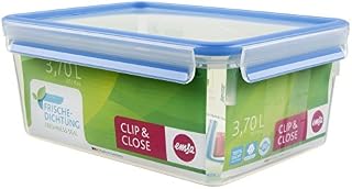 Emsa 508546 Clip & Close rectangular food storage container 3.7 litres, transparent/blue