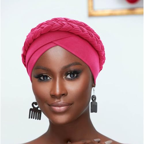Image of DRESHOW African Women Turban Caps Beanie Twist Headscarf Pre-Tied Double Twisted Braid Hair Cover Wrap Hat Chemo Cancer Cap